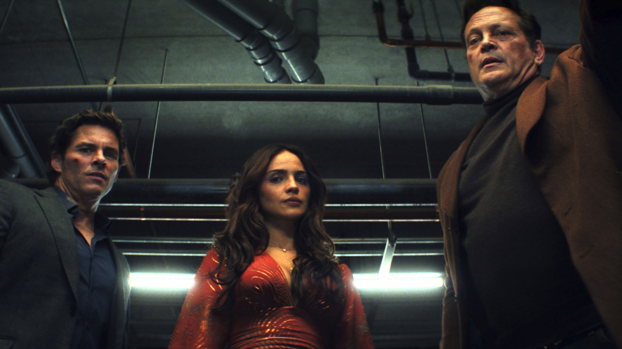 James Marsden as Mike, Eiza González as Alice and Vince Vaughn as Nick in 20th Century Studios' ‘Mike & Nick & Nick & Alice.’ Photo courtesy of 20th Century Studios. © 2026 20th Century Studios. All Rights Reserved.