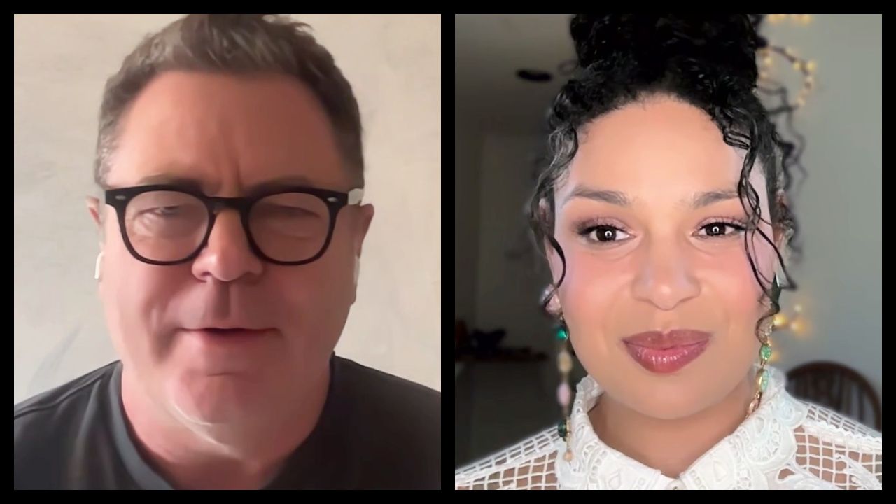 (L to R) Nick Offerman and Jordin Sparks star in 'The Pout-Pout Fish'.