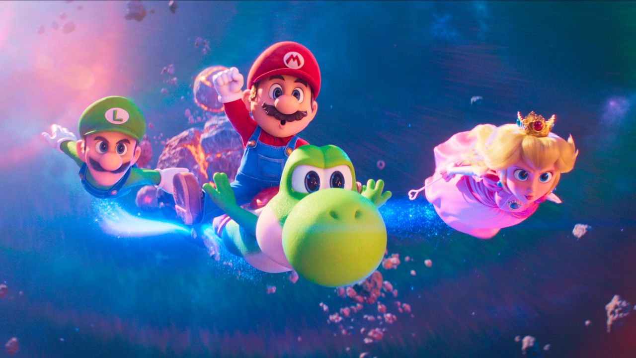 (L to R) Luigi (Charlie Day), Mario (Chris Pratt), Yoshi (Donald Glover) and Princess Peach (Anya Taylor-Joy) in Nintendo and Illumination’s 'The Super Mario Galaxy Movie', directed by Aaron Horvath and Michael Jelenic.