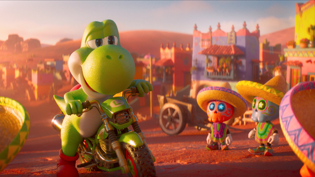 (L to R) Yoshi (Donald Glover) and the Tostarenan in Nintendo and Illumination’s 'The Super Mario Galaxy Movie', directed by Aaron Horvath and Michael Jelenic.
