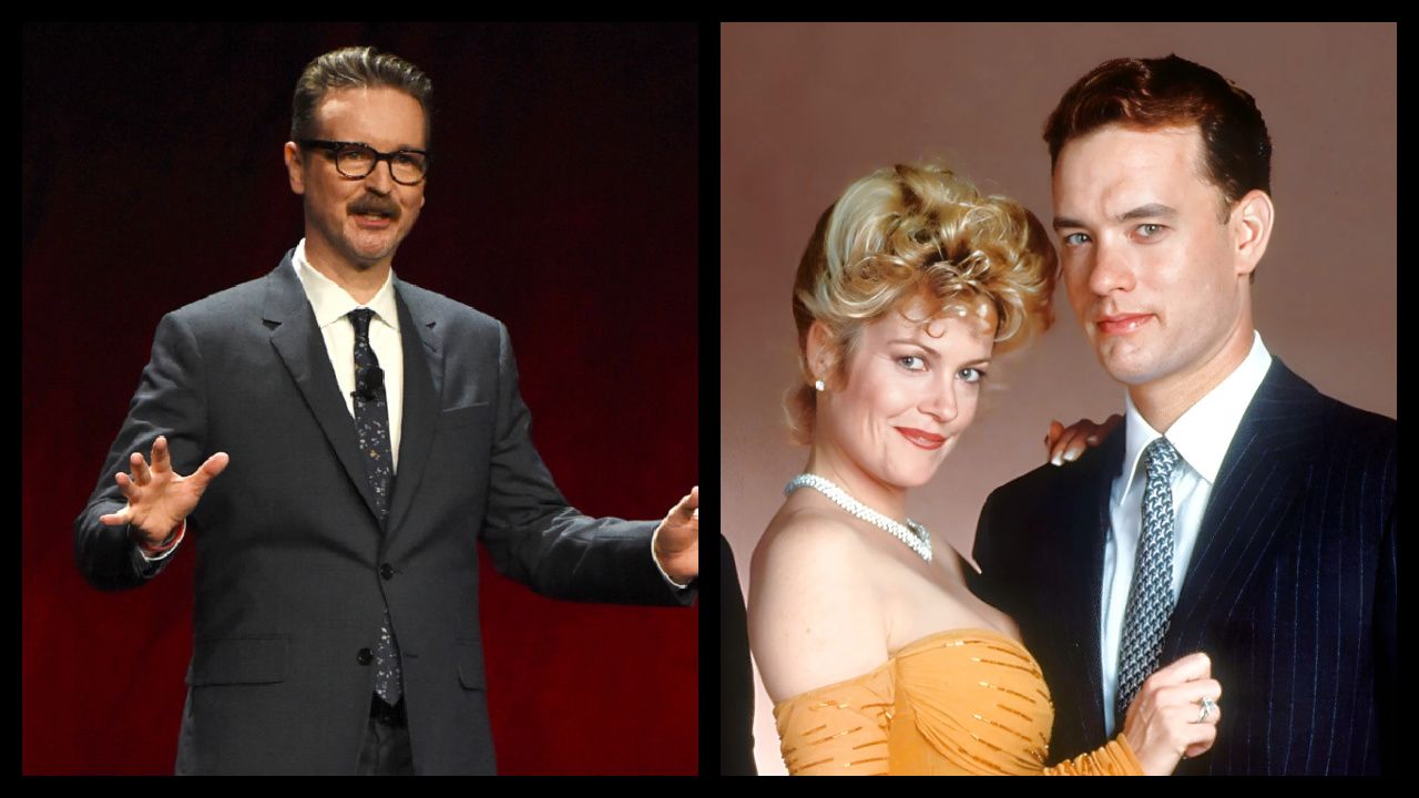 (Left) 'The Batman' director Matt Reeves at CinemaCon 2022. Photos: Eric Chardonneau. (Right) Melanie Griffith and Tom Hanks in 'The Bonfire of the Vanities'. Photo: Warner Bros. Pictures.